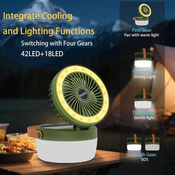 Camping fan and LED light detail