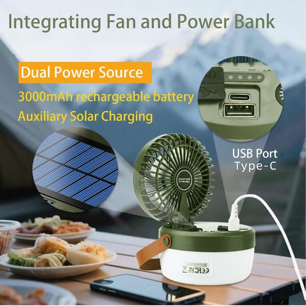 Rechargeable camping fan accessory