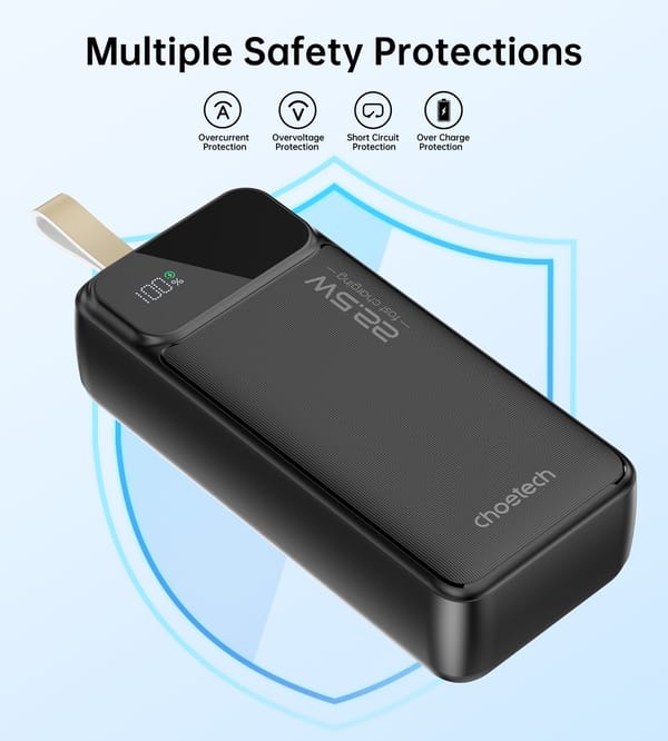 CHOETECH 30000mAh USB-C Power Bank ports and display