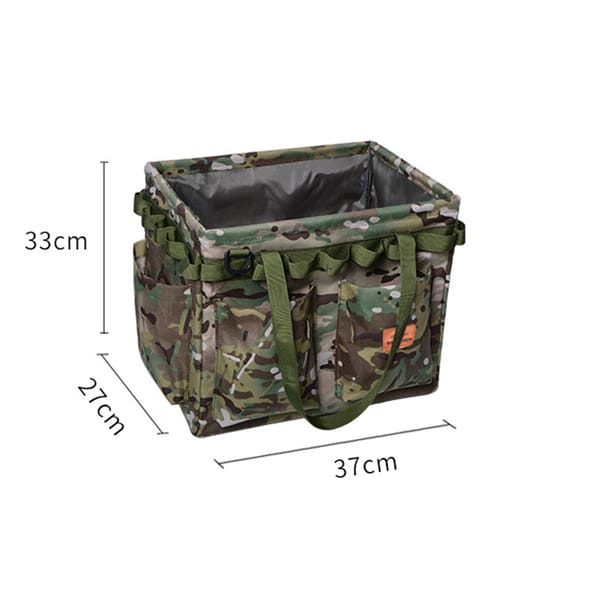 Green camouflage foldable camping gear storage box, front view