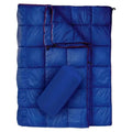 Blue camping blanket with storage bag