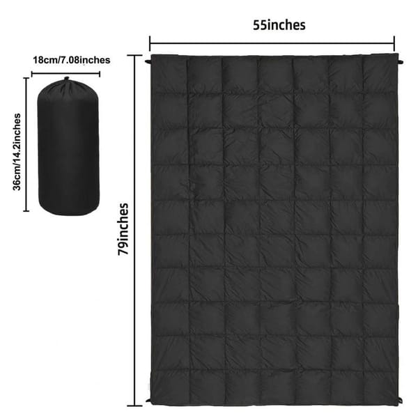 Black wearable camping blanket dimensions and storage bag