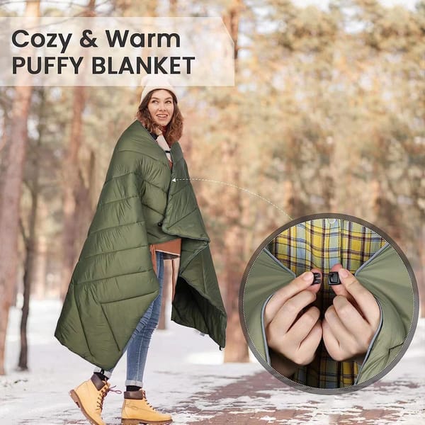 Green wearable camping blanket