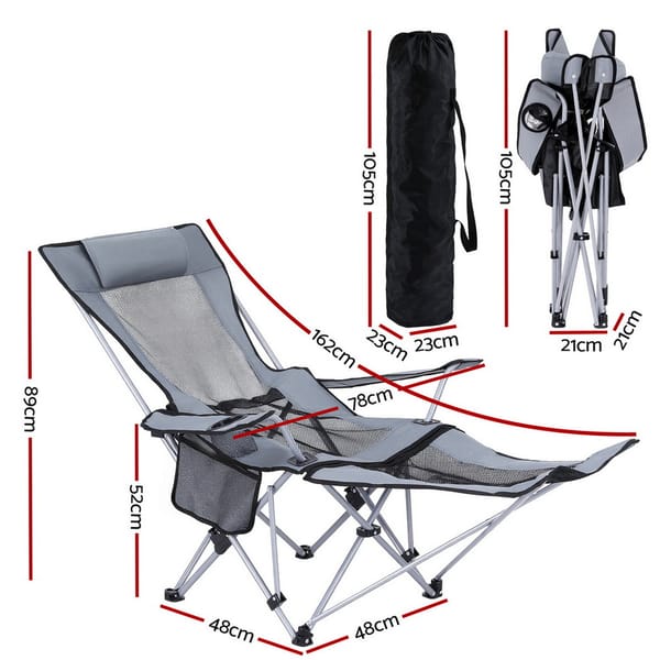 Grey camping chair reclining setup