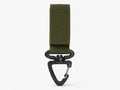 Olive green webbing hook with black swivel and light-duty spring gate