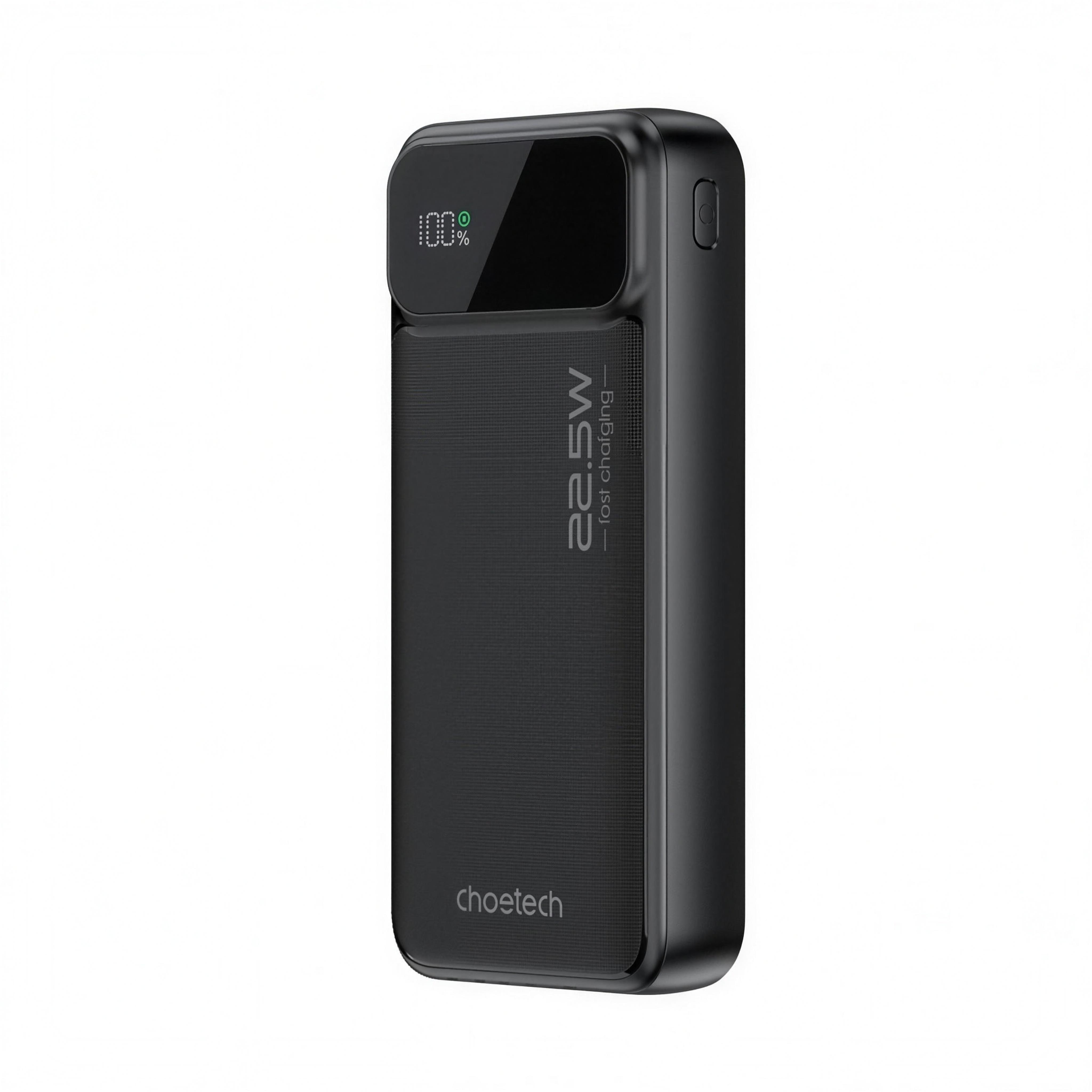 CHOETECH 20000mAh USB-C power bank, upright, printed branding and digital display