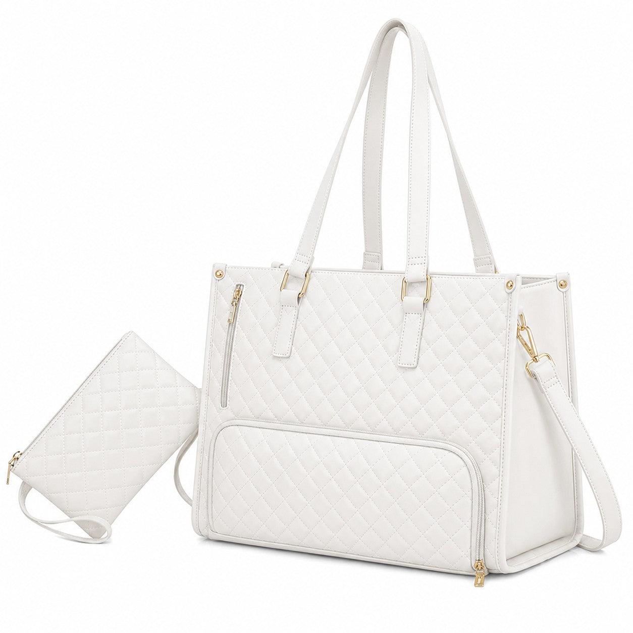 White quilted insulated lunch packing bag