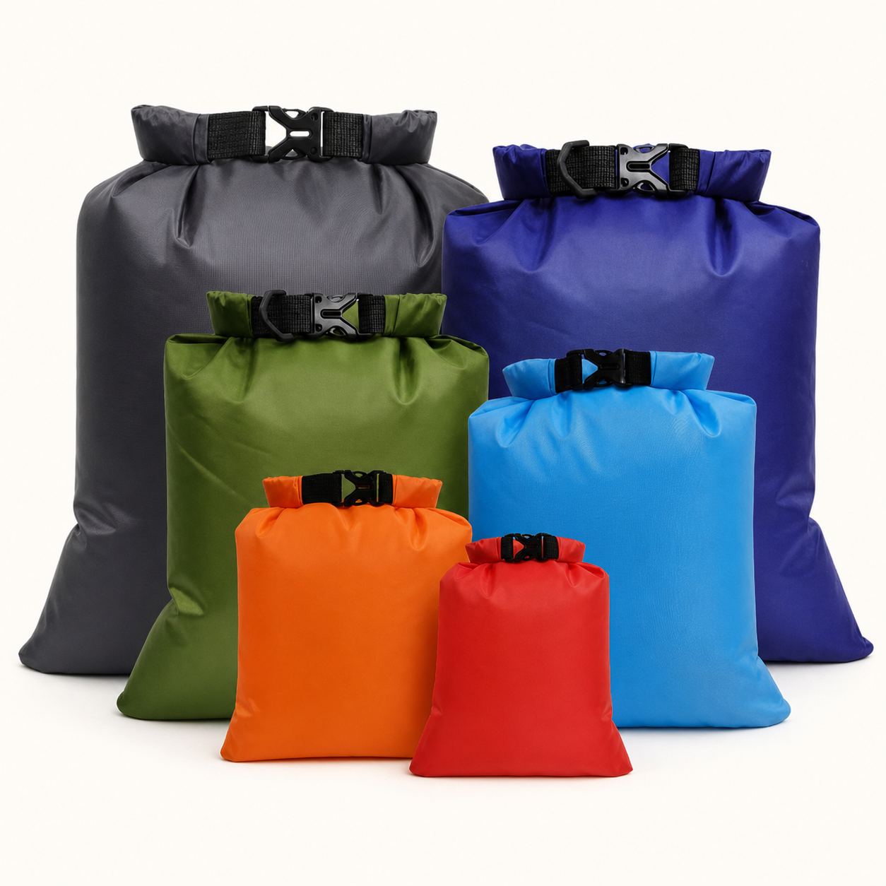 Six piece lightweight outdoor dry bag set