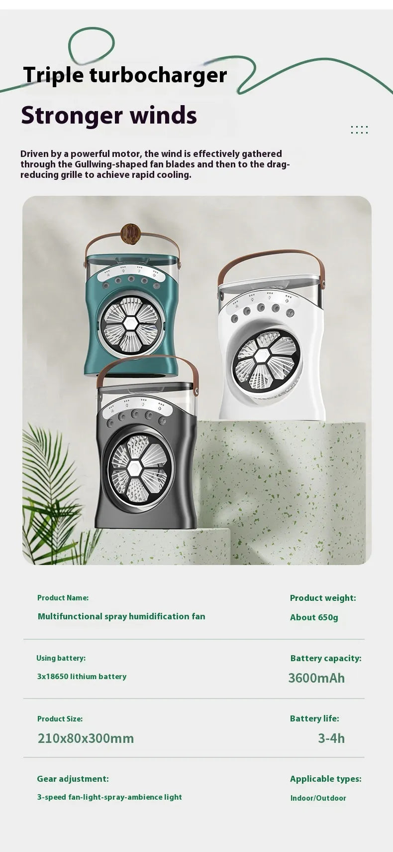 Portable Misting Travel Desk Fan - Silver