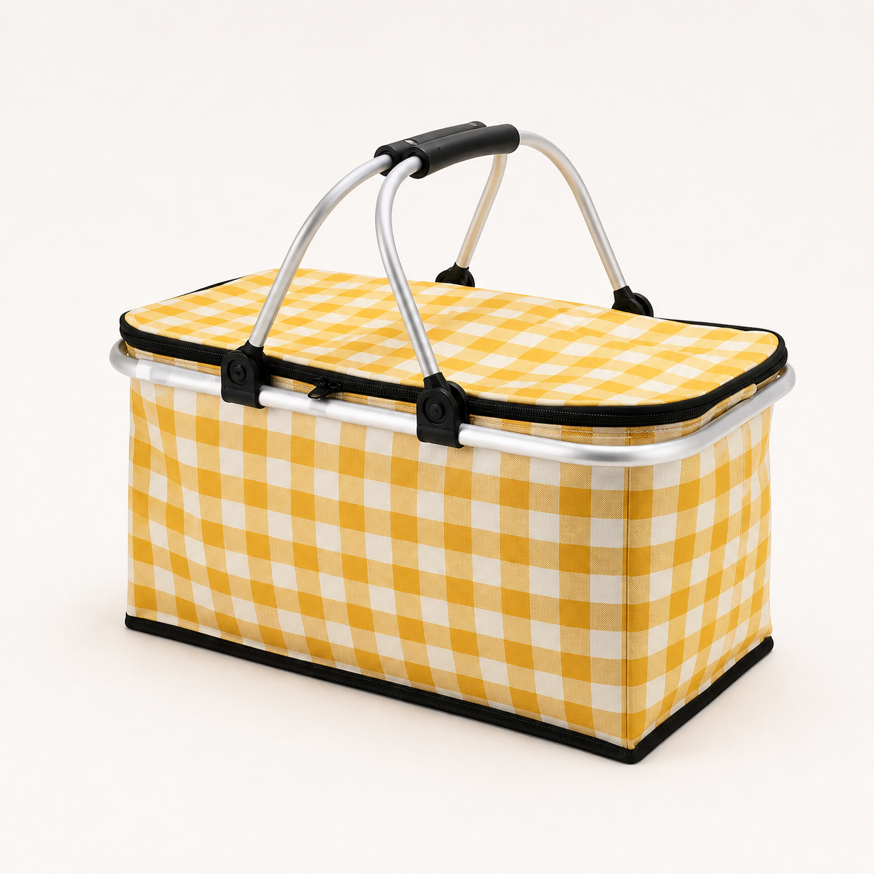 Yellow Grid Collapsible Picnic Basket